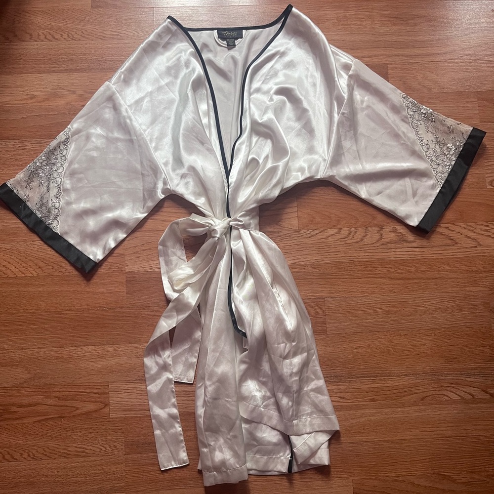 White Satin Robe with Black Trim